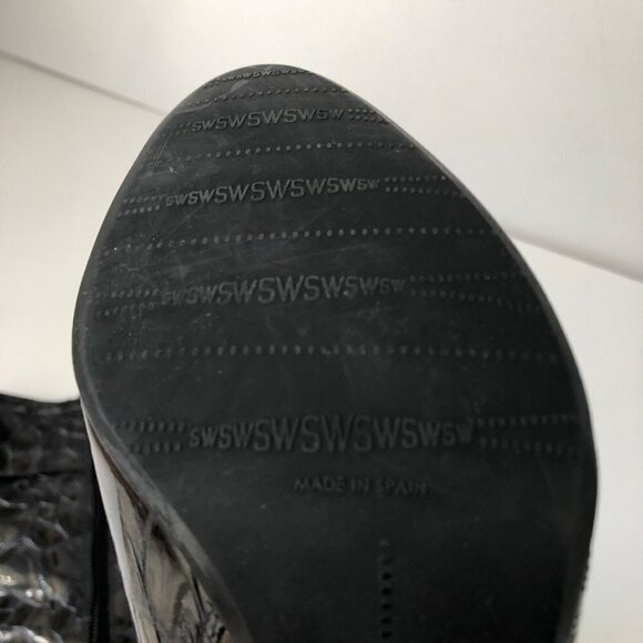 Stuart Weitzman Patent Leather Faux Croc Boots Embossed Womens Size 7 - Picture 9 of 11